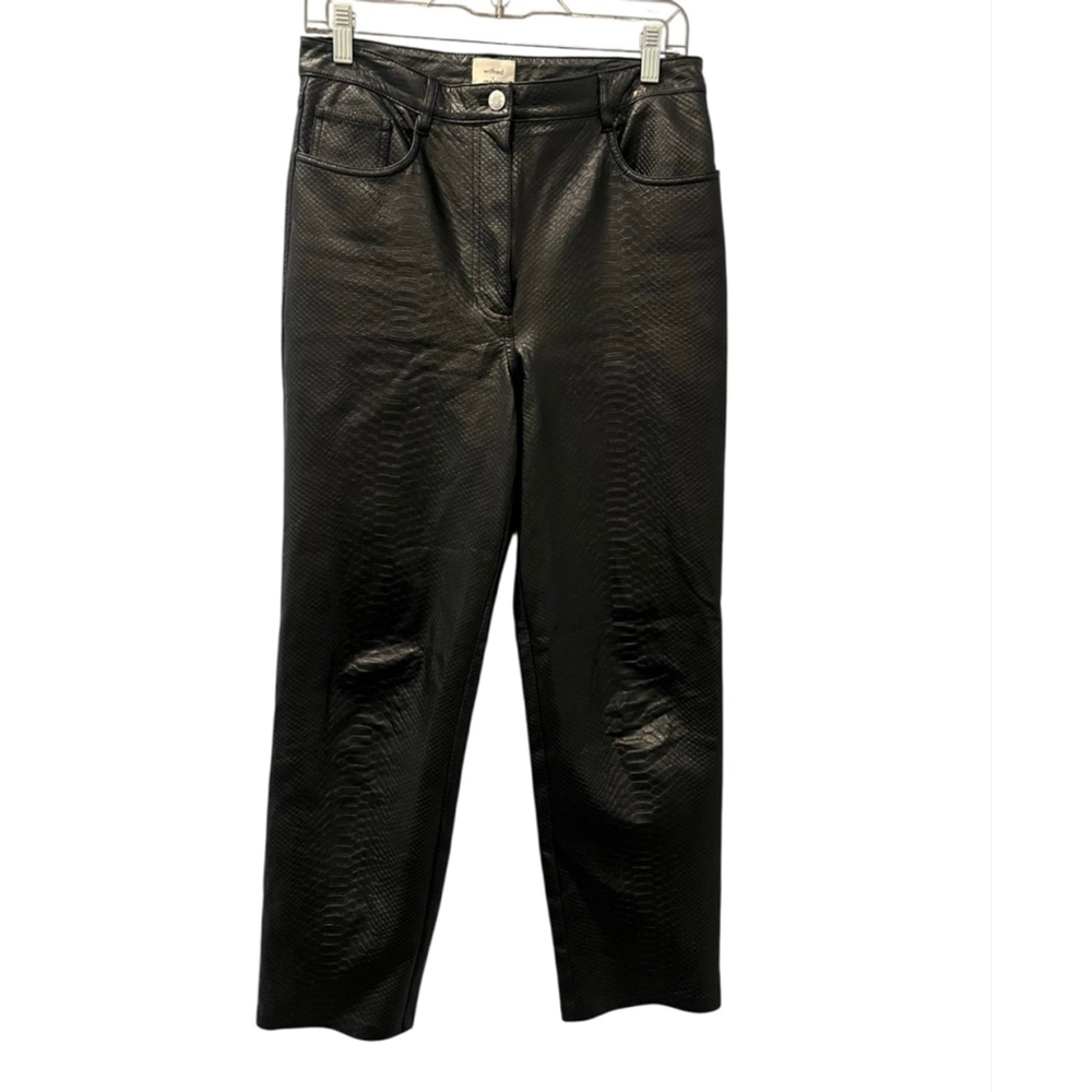 Aritzia Wilfred Melina Vegan Leather Black Crocodile Embossed Pants Size 8